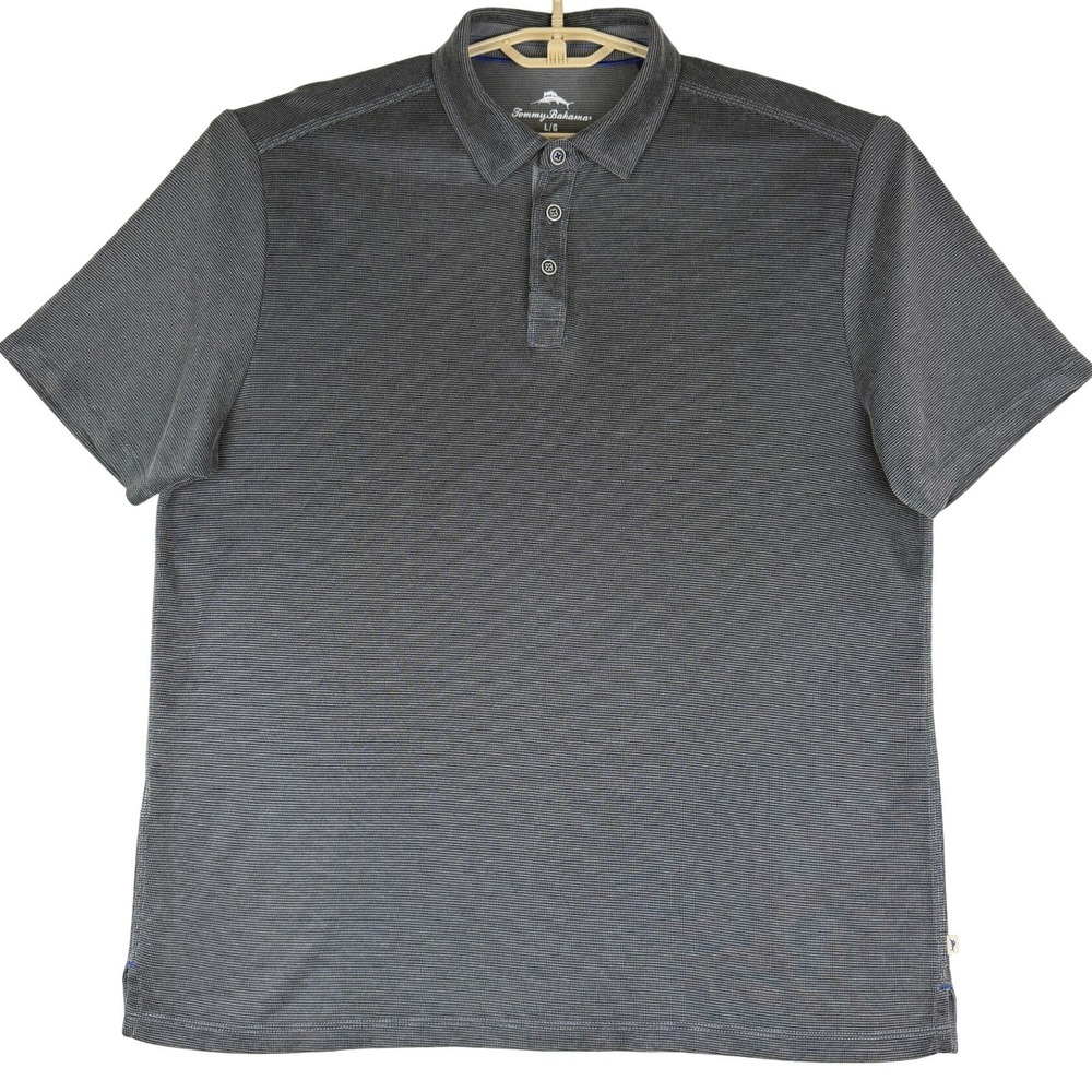 Tommy Bahama Polo Shirt Mens Large Black Tencel Modal Short Sleeve Textured
